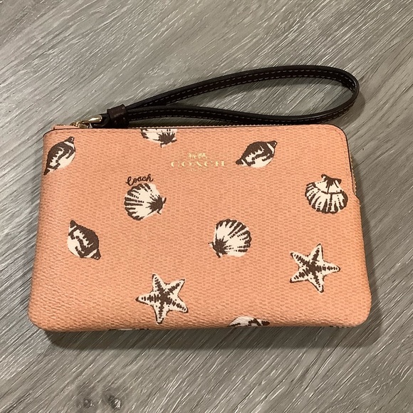 Coach Coral Zip Corner Wristlet with Shell Motif - Picture 1 of 7